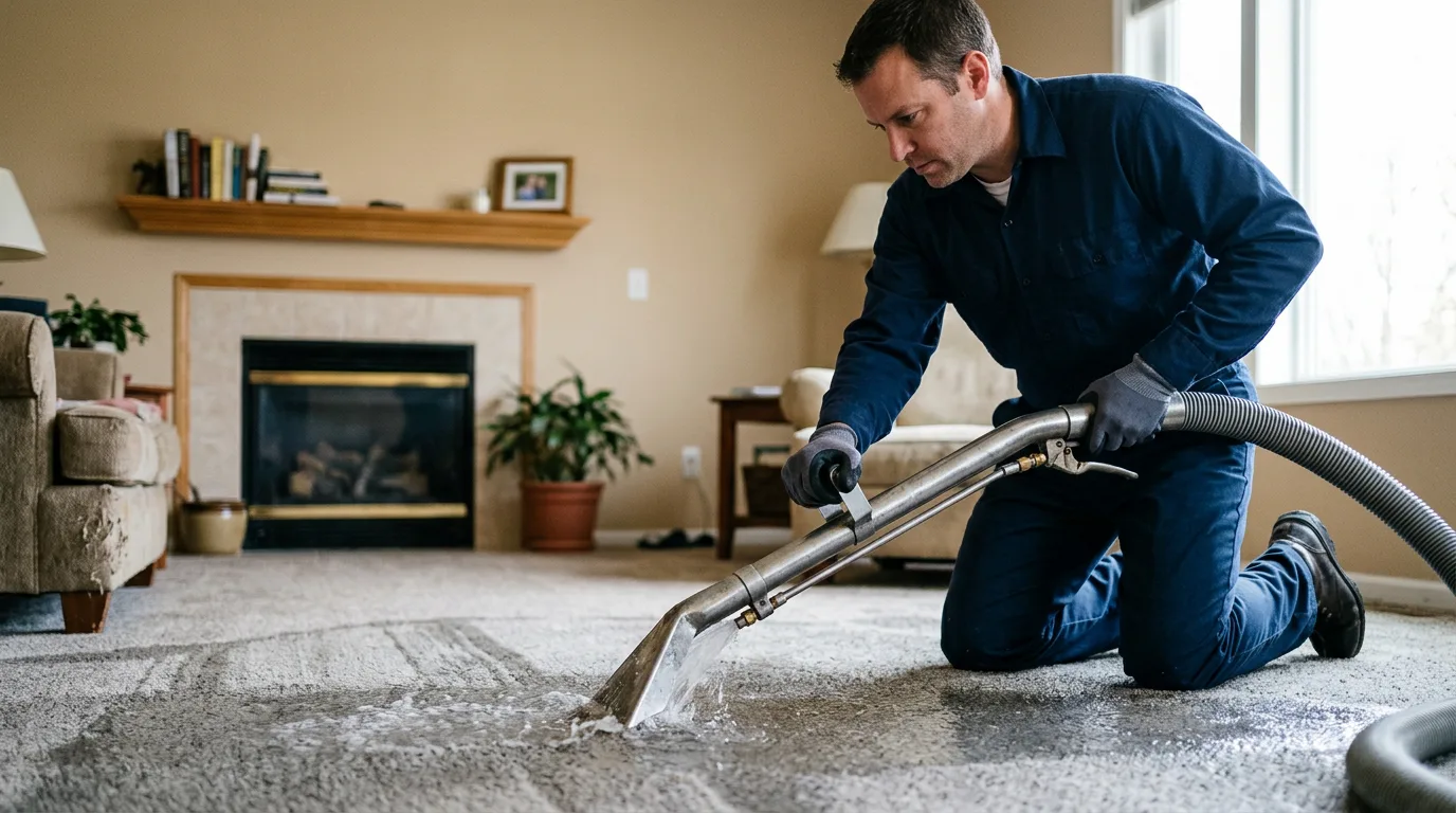 Water damage restoration technician working near Coram, NY